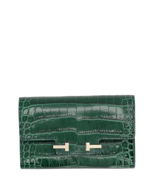 Tom Ford Green T-Bar Reptile-Effect Wallet
