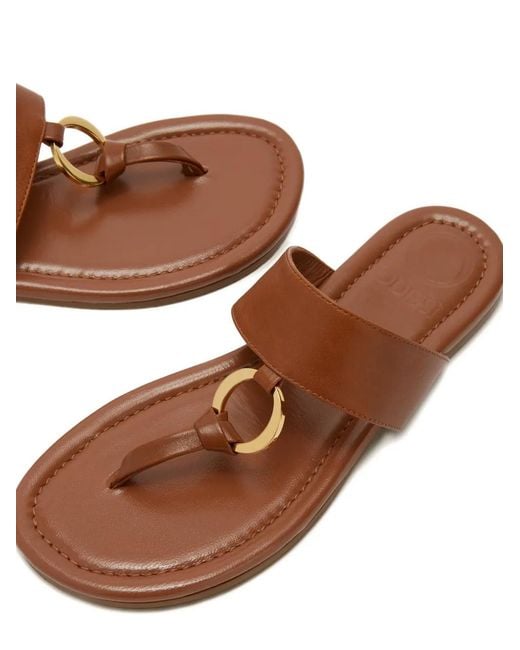 Odissi Brown Olivia Ring-Detail Leather Sandals