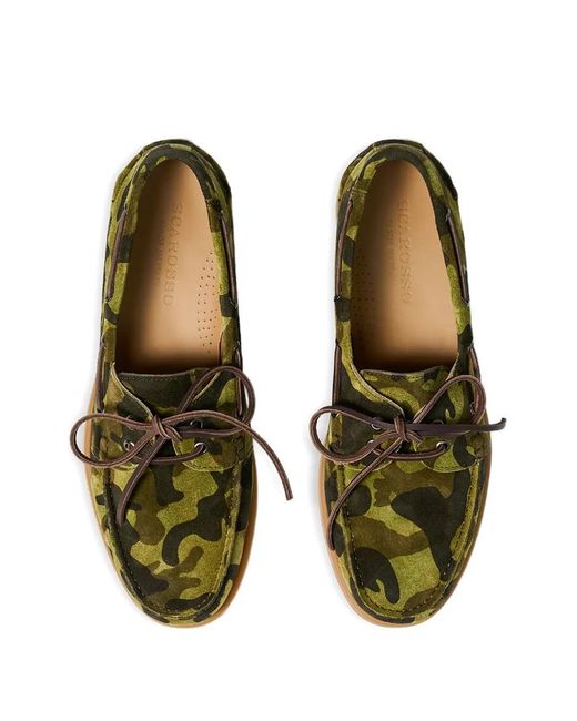 Scarosso Green Camouflage Suede Boat Shoes for men