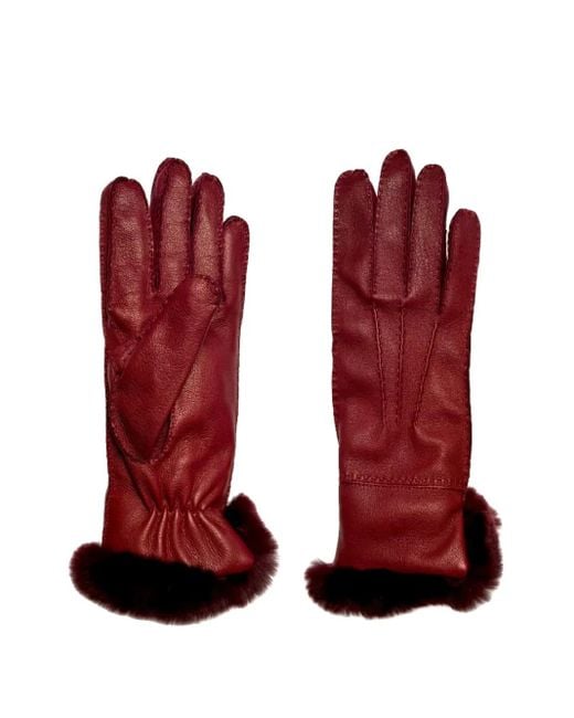 Restelli Red Leather Fur-Trimmed Gloves