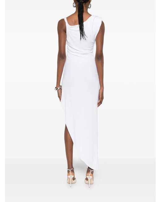 Elisabetta Franchi White Asymmetric Draped Midi Dress