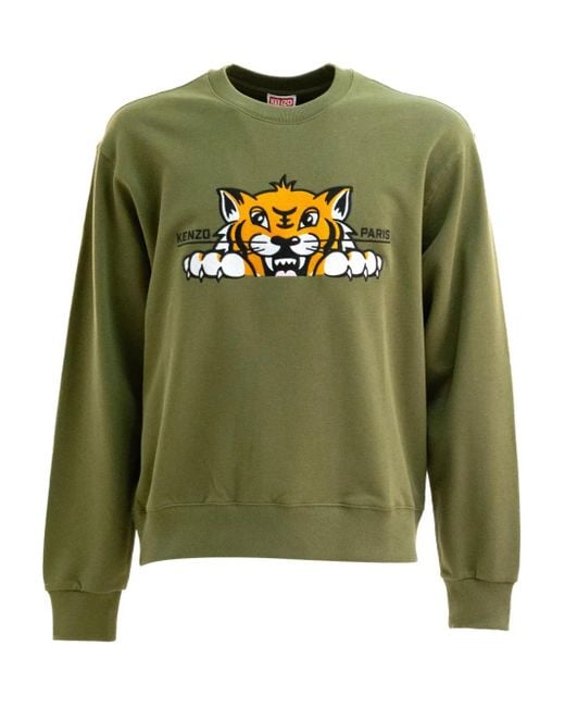 KENZO Green Embroidered Crewneck Sweatshirt for men