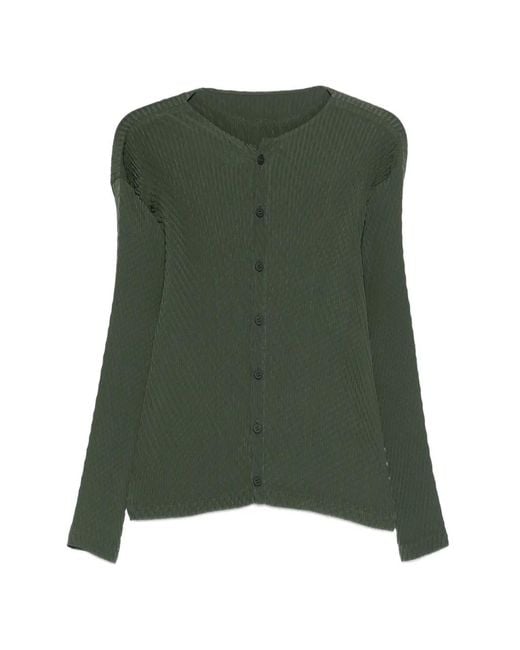Issey Miyake Green Pleated-Effect Cardigan
