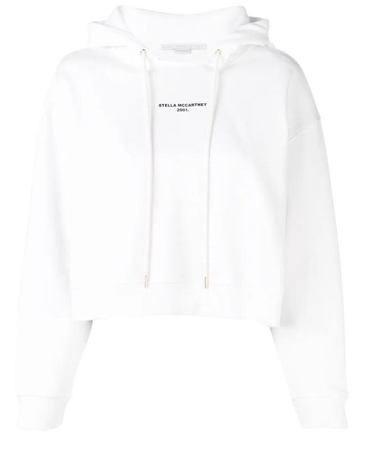 Stella McCartney White Cropped Logo Print Hoodie