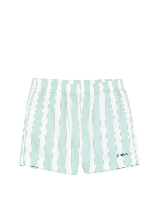 Mc2 Saint Barth Blue Striped-Pattern Shorts