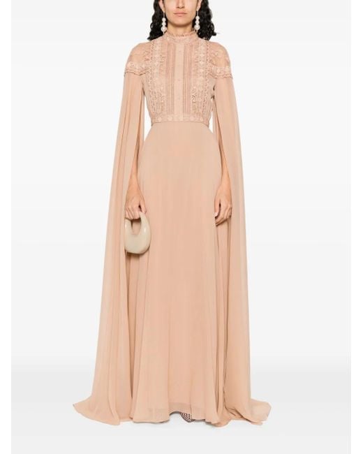 Elie Saab Natural Lace-Trim Gown