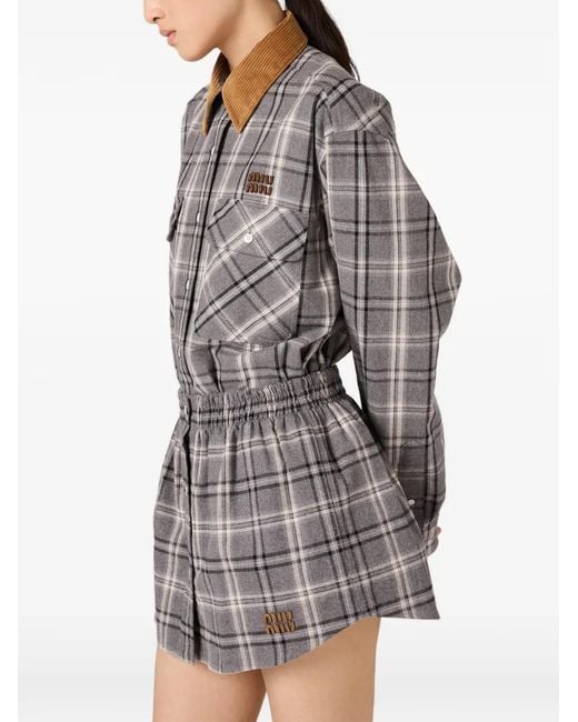 Miu Miu Gray Checked Flannel Shirt