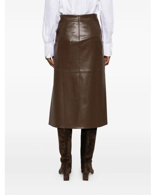 Max Mara Brown Midirock mit Einsätzen aus Faux-Leder