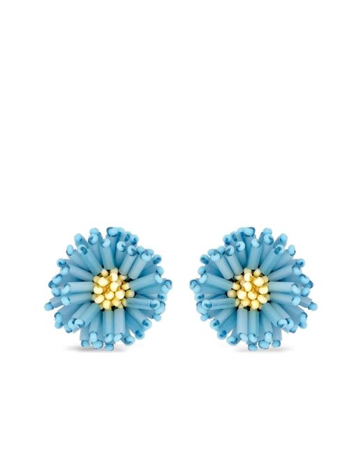 Oscar de la Renta Pompom Flower ピアス Blue