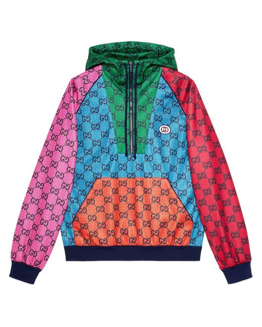Gucci GG Multicolour Jersey Hoodie in Blue for Men | Lyst