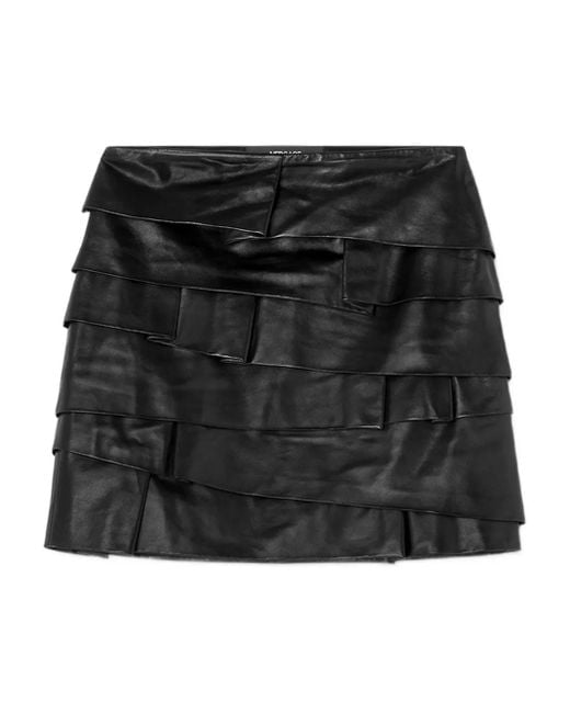 Versace Black Layered Ruffle Leather Skirt