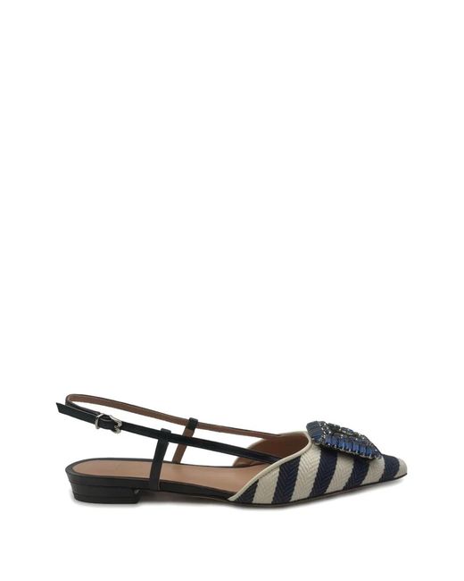 Roberto Festa White Mimma Striped Buckle-Fastening Flat Pumps