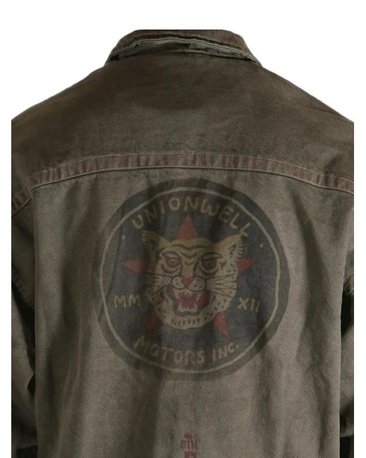 SAITOS Brown Soft Core Old Patch-Details Button-Down Jacket for men