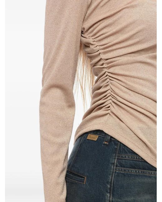 Stephan Janson Natural Draped-Detail Glitter-Knit Top
