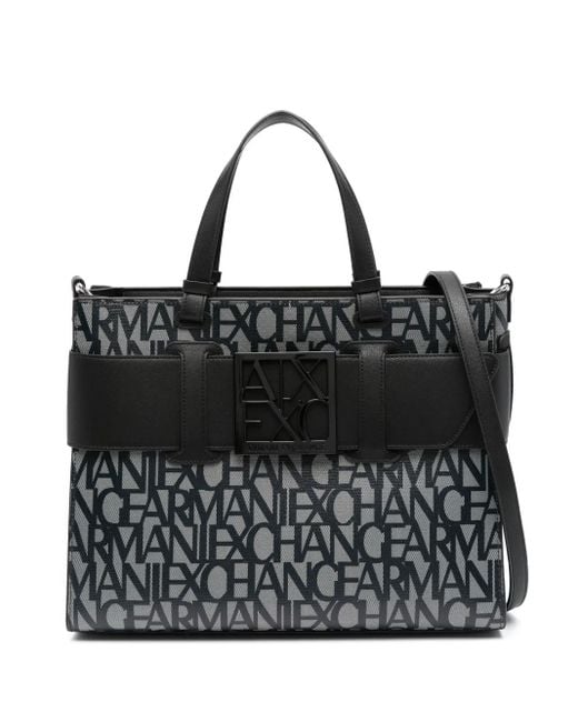 ARMANI EXCHANGE Black Logo-Print Zip-Fastening Tote Bag