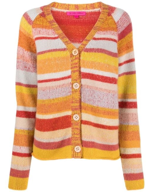 The Elder Statesman Orange V-Neck Striped Cashmere Cardigan