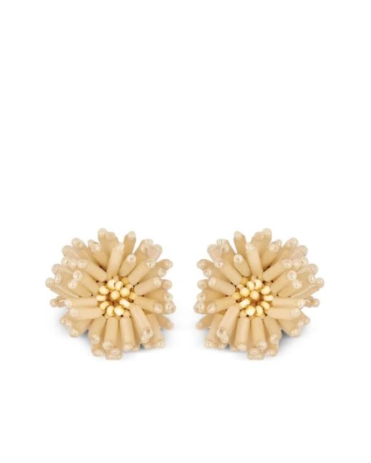 Oscar de la Renta Metallic Pompom Flower Clip-On Earrings