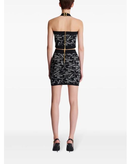 Balmain Black Jacquard-Pattern Skirt