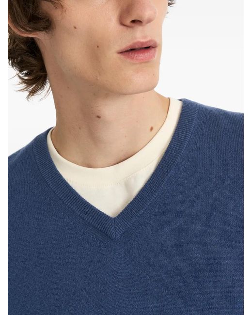 Pringle of Scotland Blue V-Neck Cashmere Sweater for men