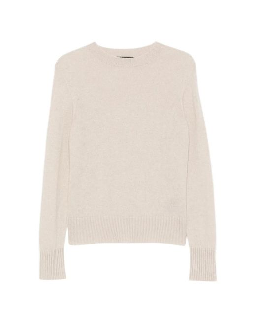 Aragona White Ribbed-Trim Crew Neck Sweater