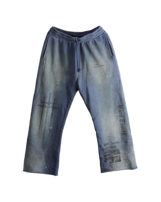 SAITOS Blue Graphic-Print Track Pants for men