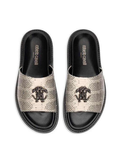 Roberto Cavalli Snake Pantoletten Mit Monogramm in White für Herren