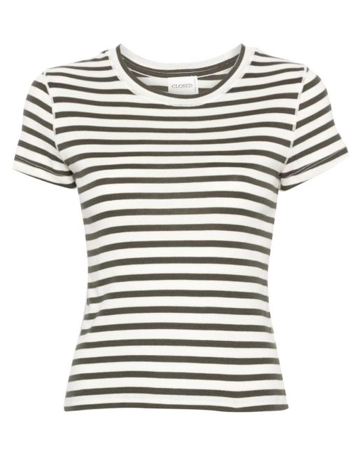 Closed White Striped Cotton Blend Cropped T-shirt