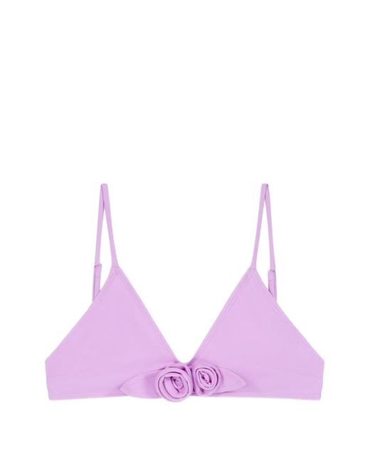 Coperni Purple Flower Gathered Bikini Top