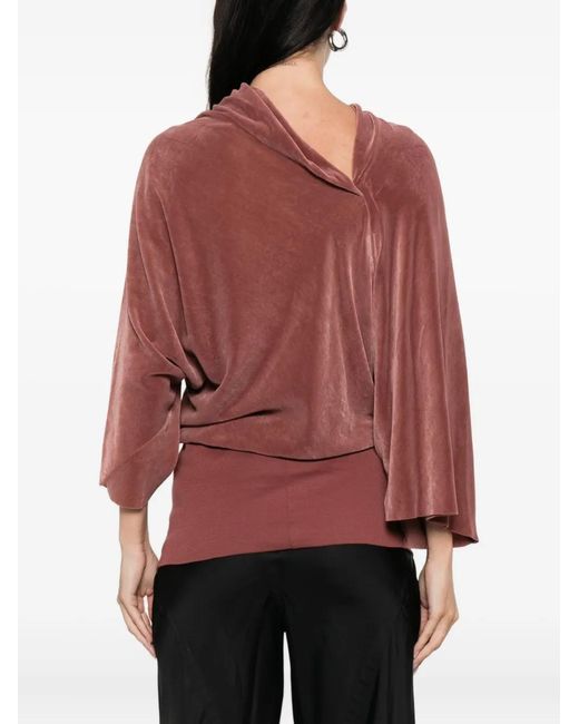 Rick Owens Red Draped Bell-Sleeve Blouse