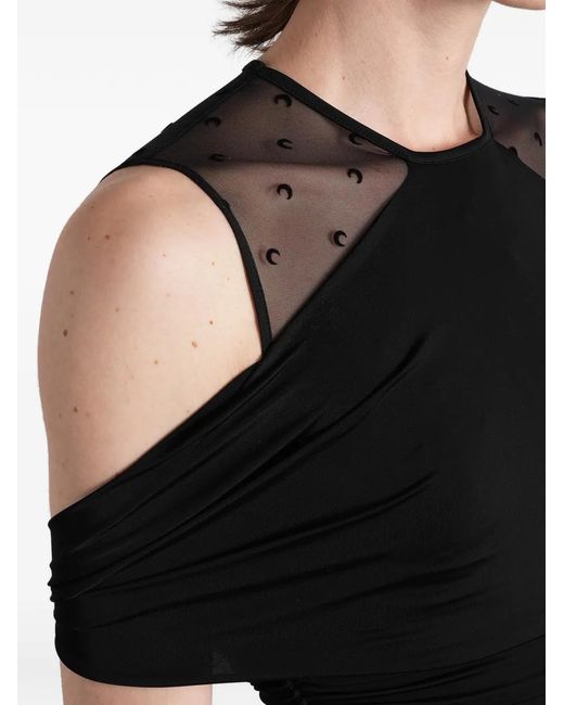 MARINE SERRE Black Ruched Off-Shoulder Dress