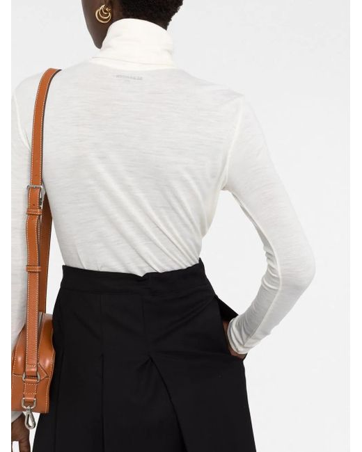 Jil Sander White High-Neck Long Sleeve Top With Logo Detail