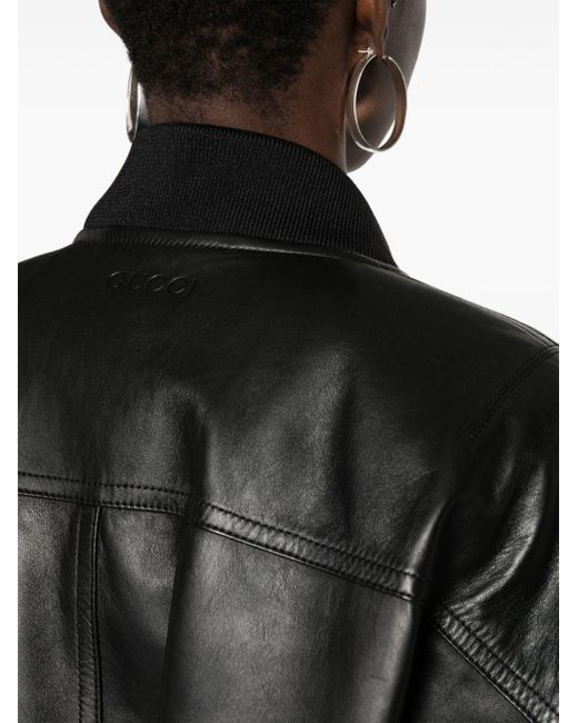 Gucci Black Leather Bomber Jacket,
