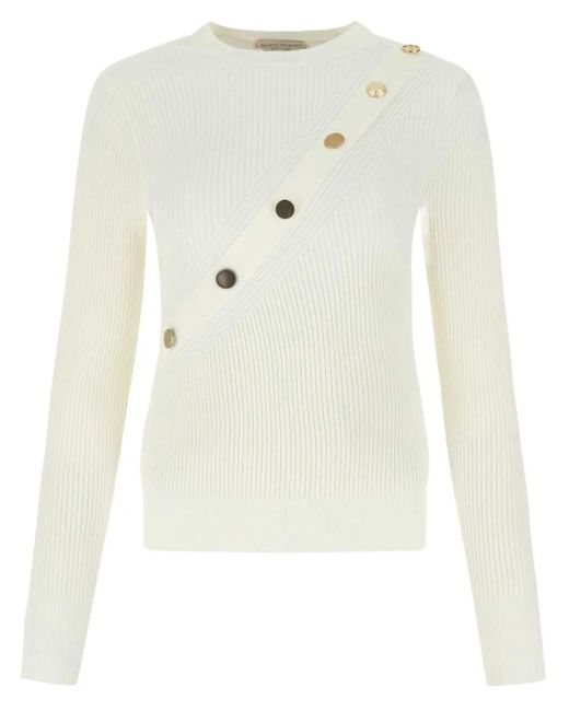 McQueen White Ribbed-Knit Button-Detail Top