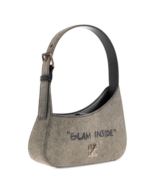 Off-White c/o Virgil Abloh Gray Jitney Quote Zipped Shoulder Bag