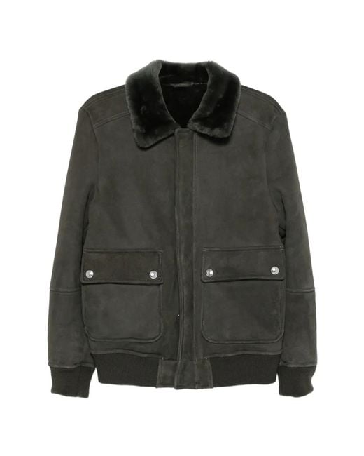 Eleventy Black Shearling-Collar Bomber Jacket for men