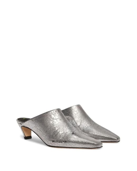 MSGM White Metallic Leather Mules