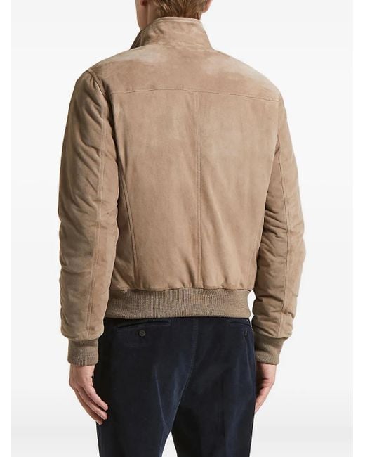 Peserico Blue Suede Zip-Front Bomber Jacket for men