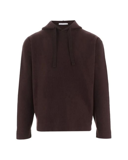 Oliver Lattughi Brown Drawstring Merino Hoodie for men
