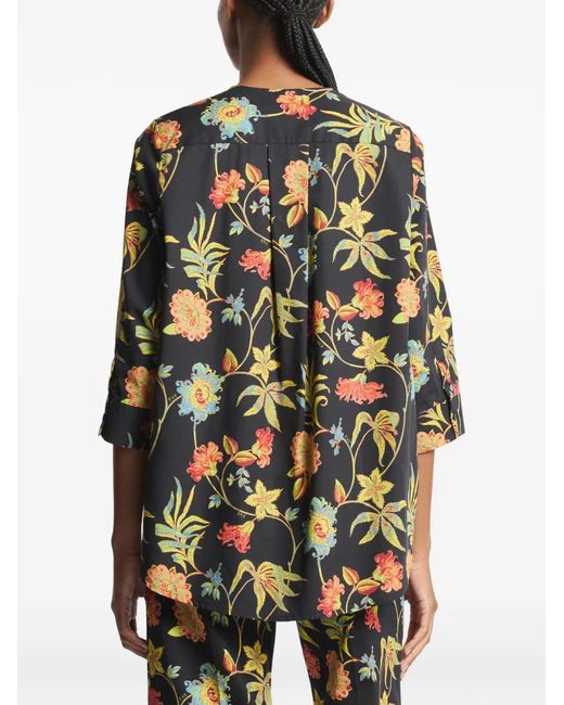 Fay Green Chemise Fleurie À Manches Trois-Quarts