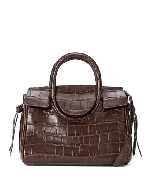 Staud Brown Mini Maude Carryall Handle Croc-Effect Tote Bag