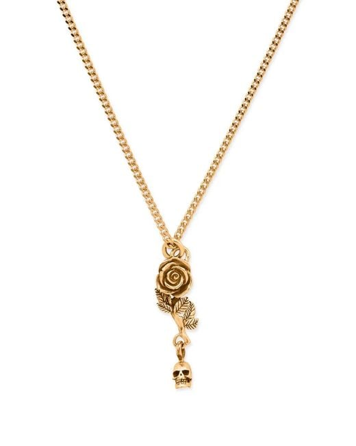 Emanuele Bicocchi Metallic Rose & Skull Pendant Necklace