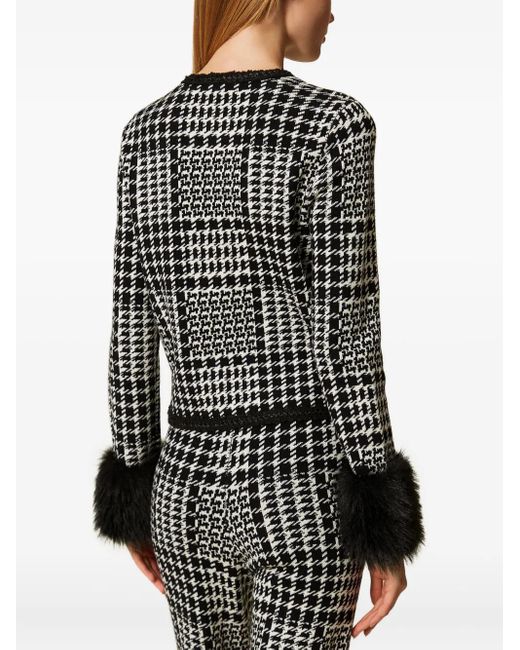 Twinset Black Checked Faux Fur-Trim Jacket