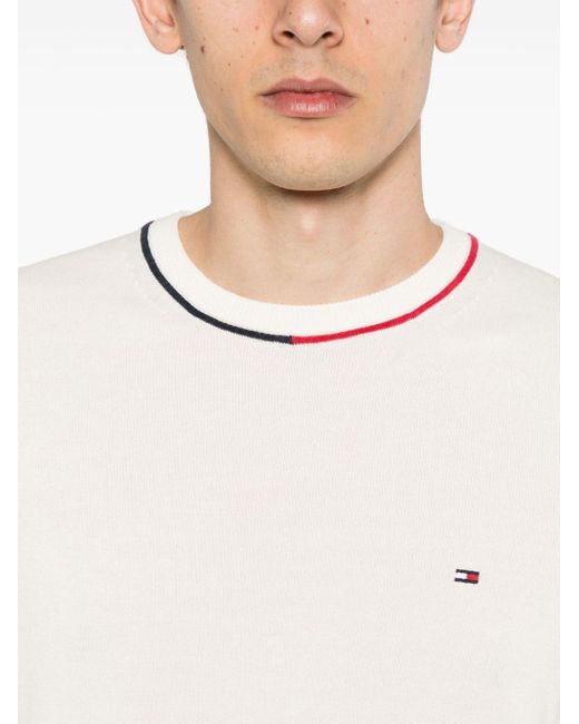 Tommy Hilfiger White Embroidered-logo Fine-knit Jumper for men