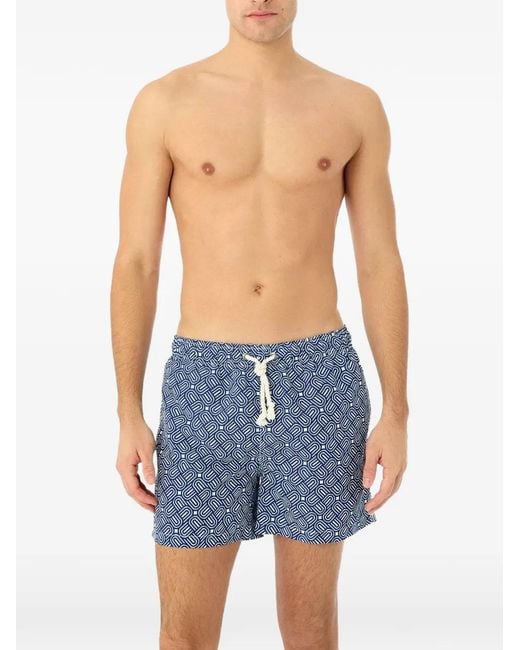GASSA D'AMANTE Blue Geometric-Print Drawstring Swim Shorts for men