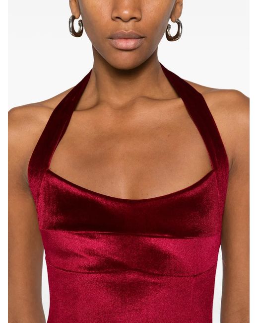 Atu Body Couture Red Halterneck Velvet Maxi Dress
