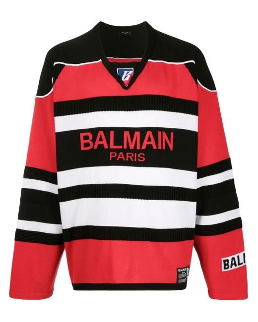 Balmain Red Bi-Color Boxy Sweater For for men