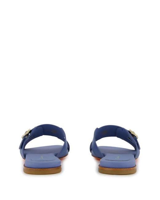 Santoni Blue Double-Buckle Leather Slides