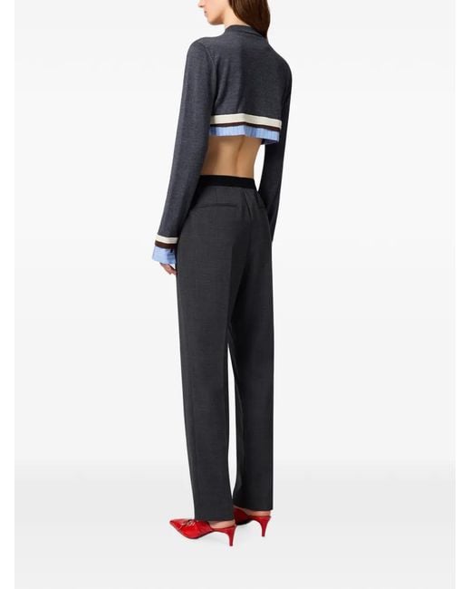 MSGM Black Logo-Waistband Tailored Trousers