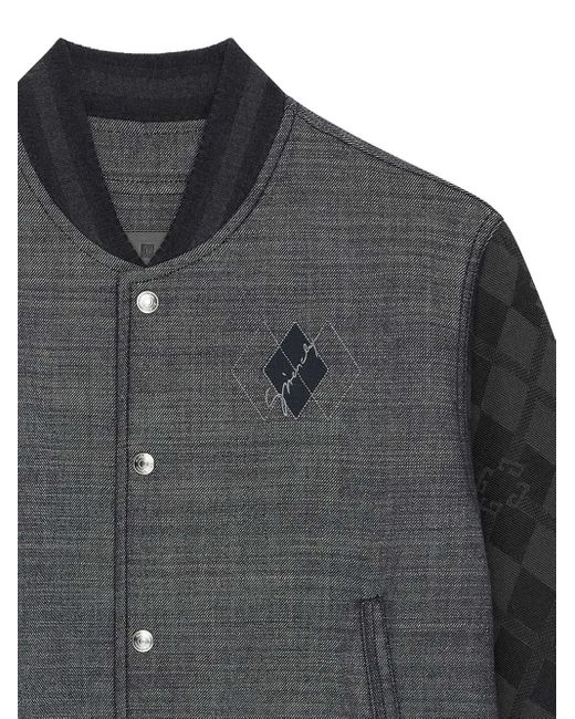 Givenchy Gray Monogram-Print Denim Varsity Jacket for men