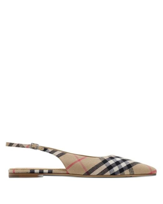 Burberry White Check Dame Slingback Ballerinas
